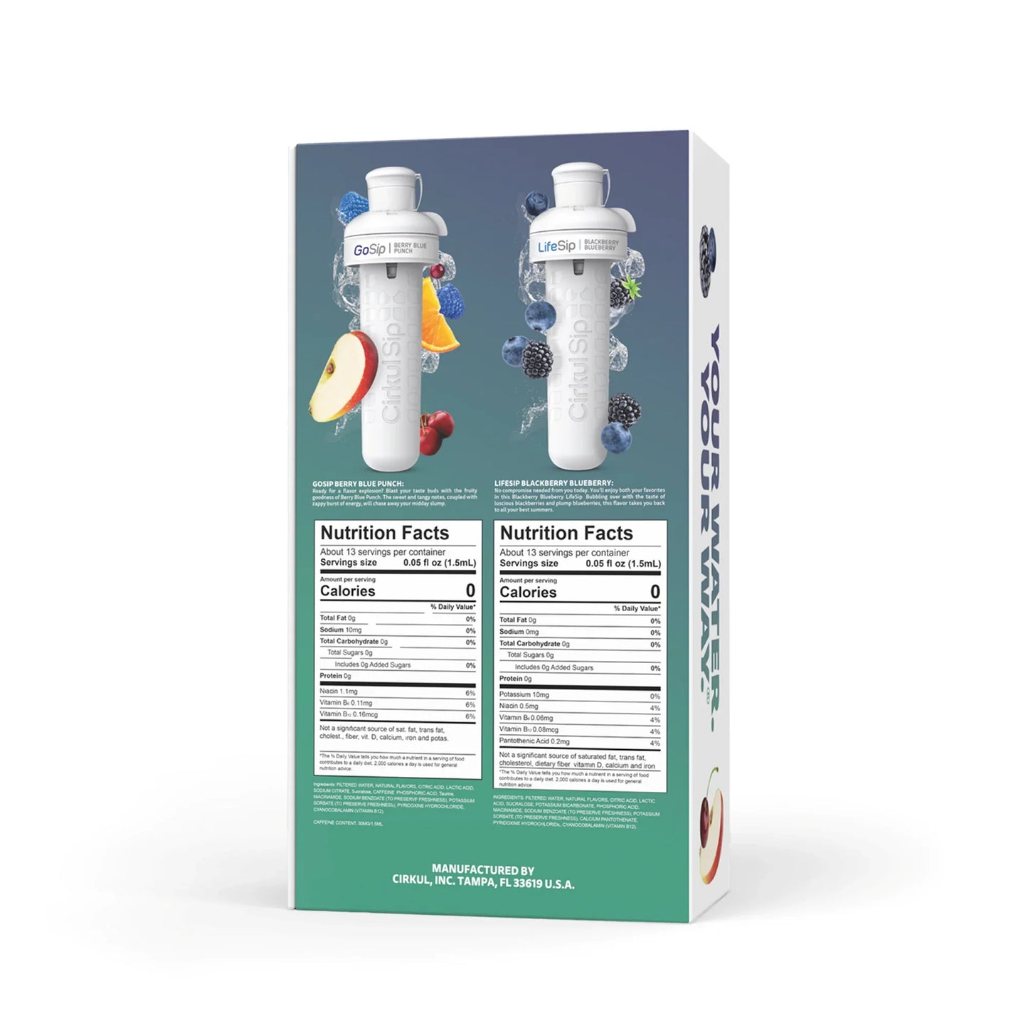 Cirkul 32oz Chameleon Stainless Steel Starter Kit with Chameleon Cirkul Lid 2.0 and 2 Flavor Cartridges (Blackberry Blueberry & Berry Blue Punch)